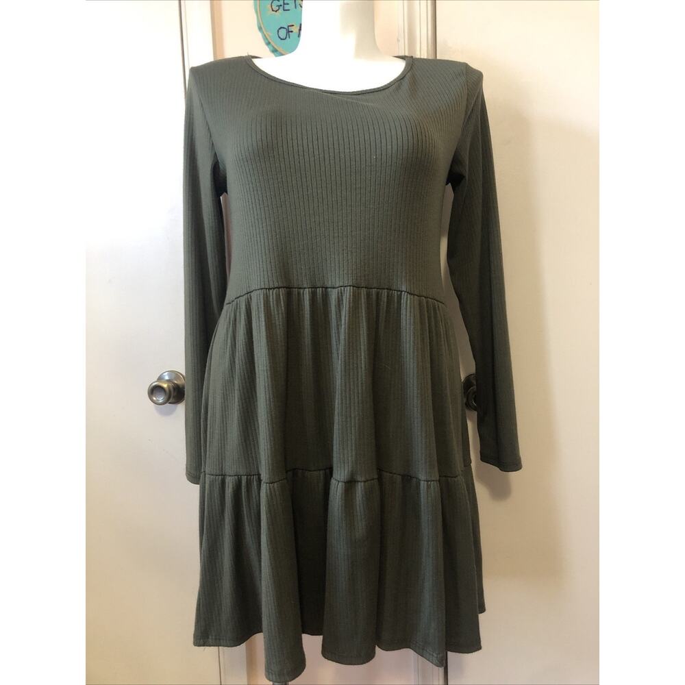 Blue Leopard XL Shirt Dress Olive Green Scoop Neck Long Sleeve